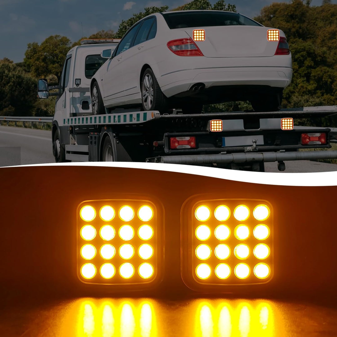 AOJO 2Pack Orange LED Warnleuchte Set - 3 Blitzmuster, 12V 24Volt Warnblitzer Akku mit E-Prüfzeichen