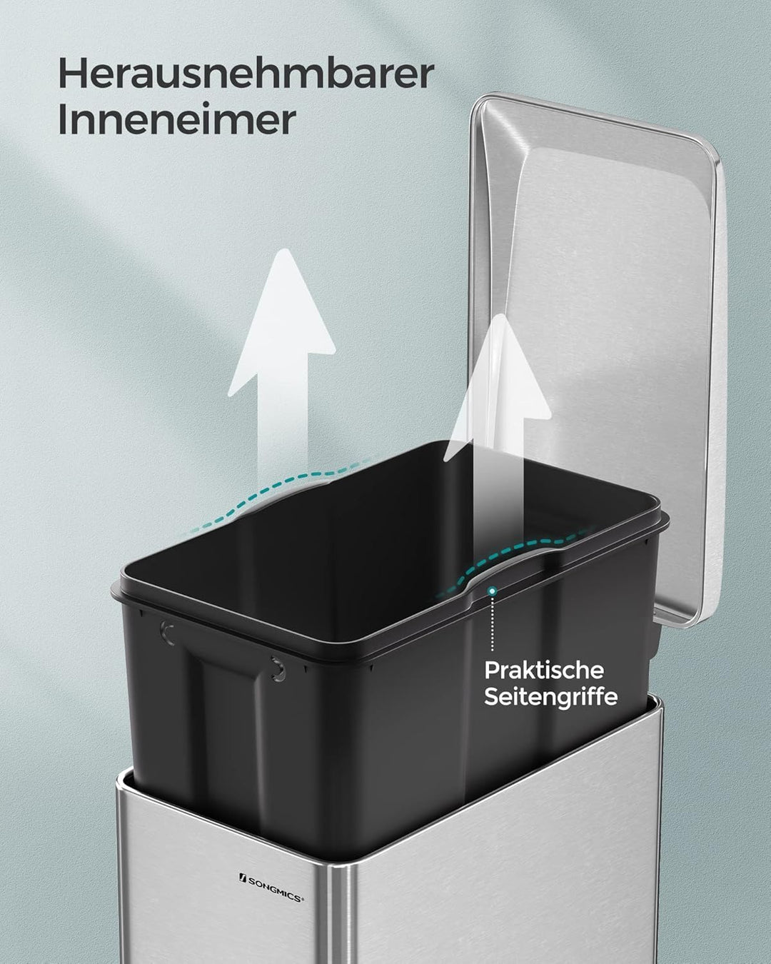 ‎SONGMICS Mülleimer Küche, 48 Liter, schmal, Abfalleimer, Tretmülleimer für Enge Räume, Küchenmüllei