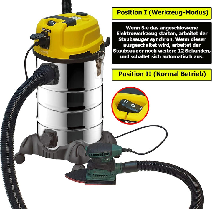 DMS® Industriestaubsauger für Nass u. Trocken Sauger | Edelstahl 2300W + Steckdose | starke Saugkraf