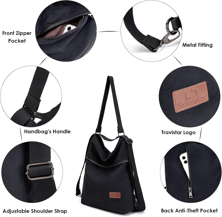 Travistar Damen Canvas Schultertasche Rucksack Gross Handtasche Vintage Damen umhängetasche Anti Die