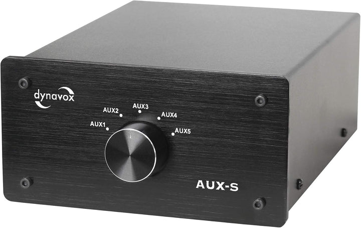 Dynavox AUX-S, Eingangs-Erweiterungs-Umschalter in Metallgehäuse mit 5 Cinch-Eingängen, für Stereo-