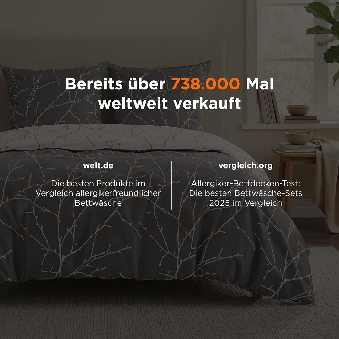 BEDSURE Bettwäsche 200x220 Baumwolle Grau - Bettwäsche-Sets 200 x 220 cm Bettbezug 3teilig mit 2 Kis