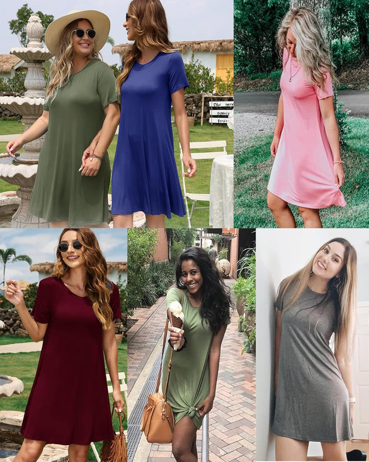 MOLERANI Damen Sommerkleider Casual T-Shirt Kurzarm Strandkleid Loose Swing Damenkleid S Blaue, Weis