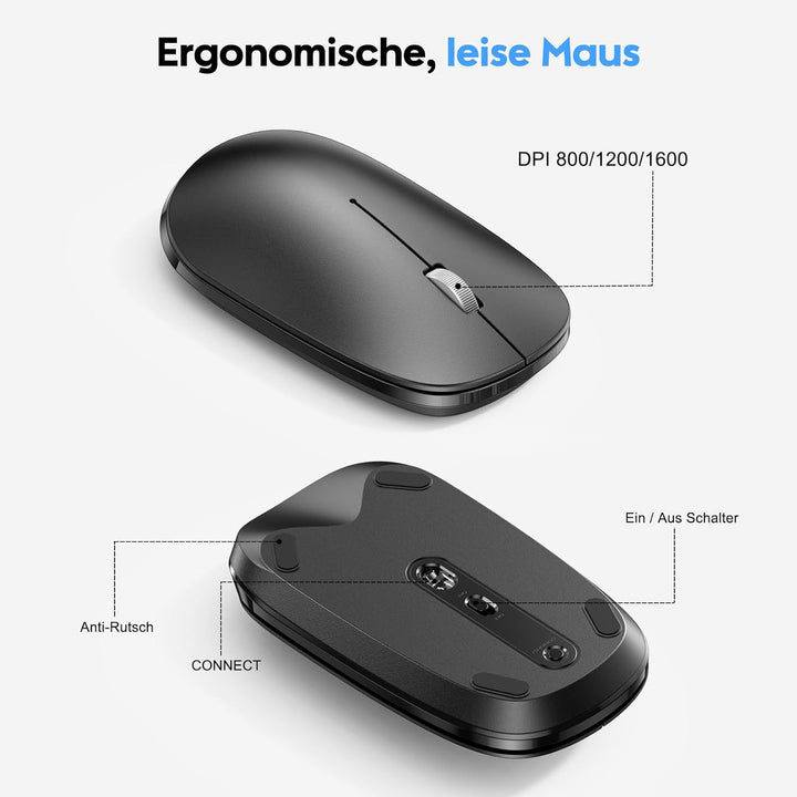 Bluetooth-Mac-Tastatur und -Maus, OMOTON Kabellose Tastatur und Maus für Apple MacBook Pro/Air, iMac