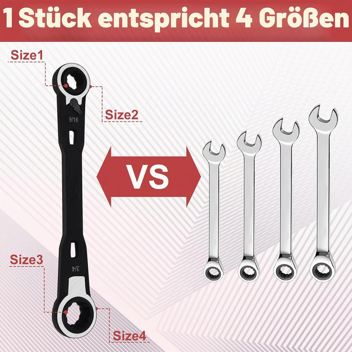 4-in-1 Umkehrbarer Ratschenschlüssel-Set SAE 9/16" 5/8" 11/16" 3/4" Doppel-Ringschlüssel-Set Ratsche