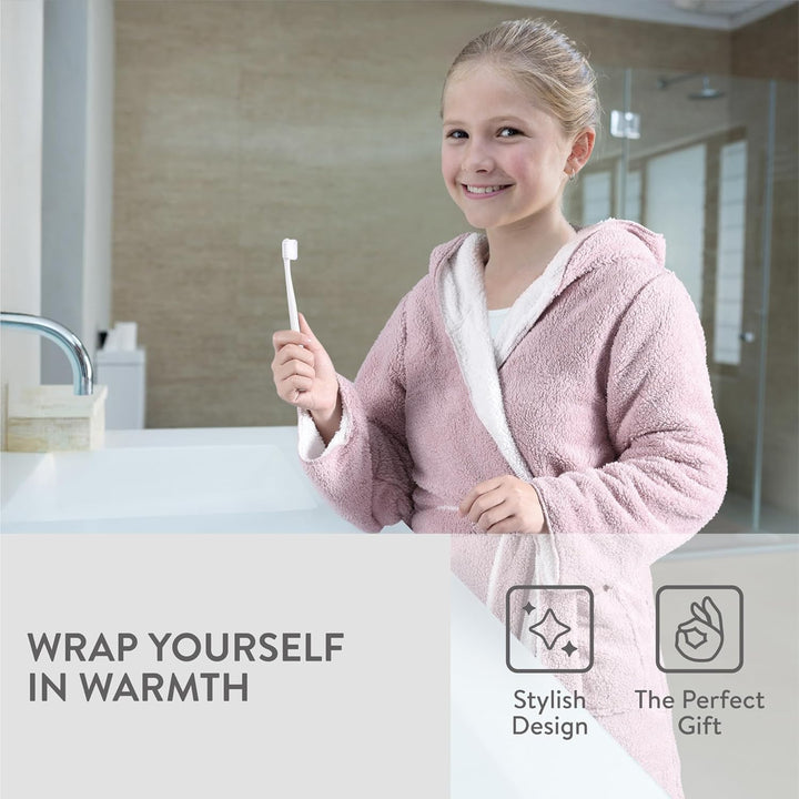 HOMELEVEL Kuschelfleece Bademantel für Kinder - Sherpa Morgenmantel mit Taschen Schalkragen Gürtel -
