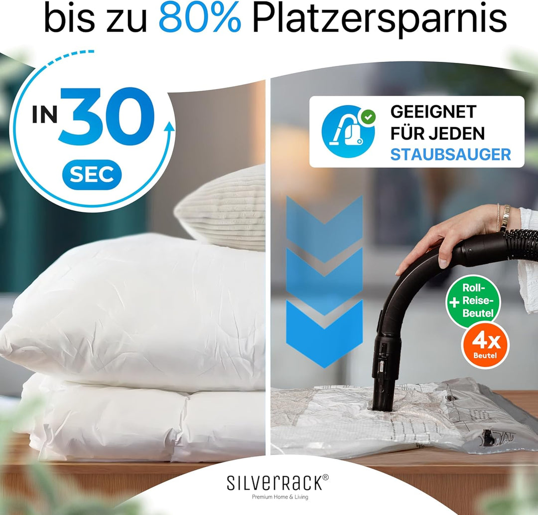 SilverRack XL Jumbo Vakuumbeutel für Kleidung, Reise u. Bettdecken [20 Stück] - INKL HANDPUMPE u. ET