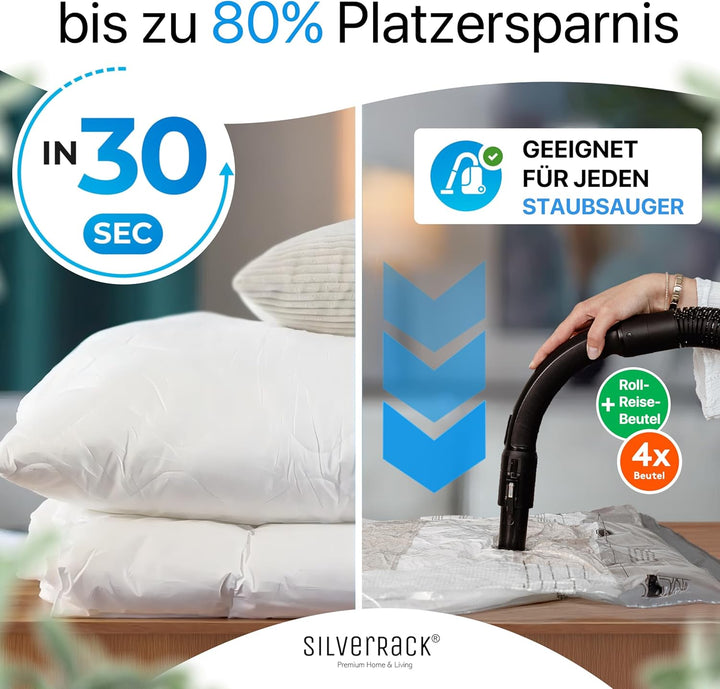 SilverRack XL Jumbo Vakuumbeutel für Kleidung, Reise u. Bettdecken [20 Stück] - INKL HANDPUMPE u. ET