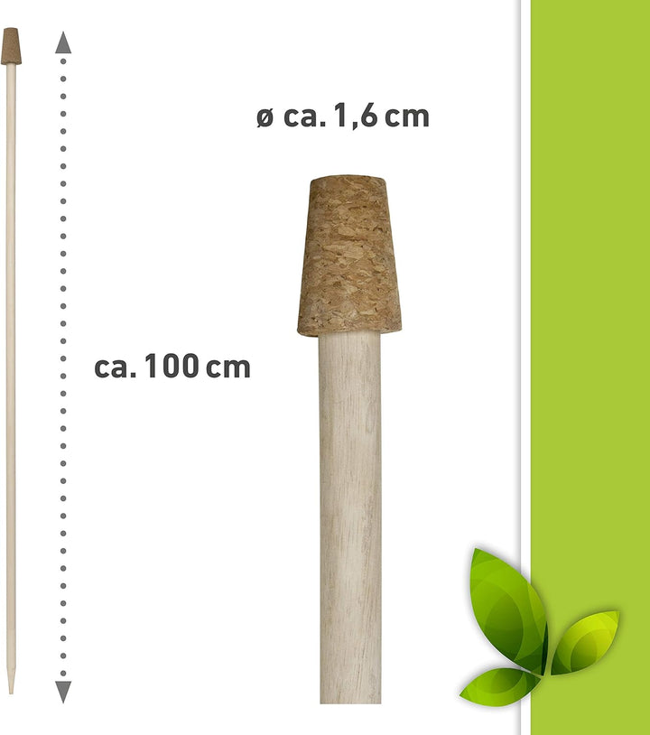 Windhager Rosenkugelstab SET, Holzstab für Gartenkugeln, Holz-Stab für Glaskugeln, mit Korkaufsatz,