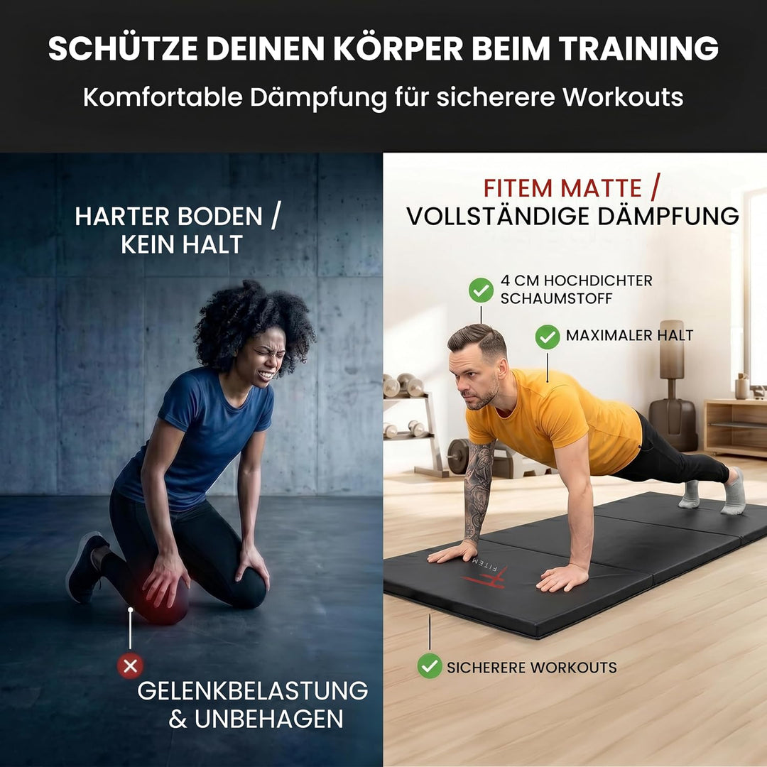 Fitem Fitnessmatten, faltbar, dick, Masse 240 x 120 x 4 cm oder 180 x 60 x 4 cm, mit Transportgriffe