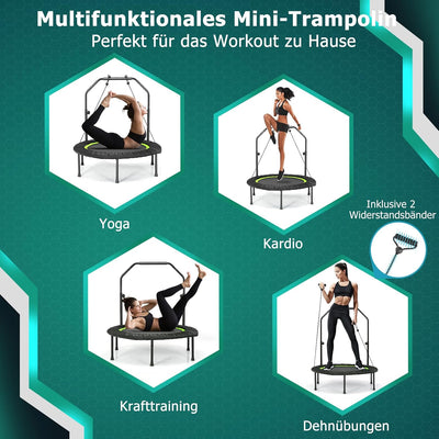 GYMAX Fitness Trampolin φ101cm, leise faltbares Mini Trampolin bis zu 150 kg Belastbar, Gartentrampo