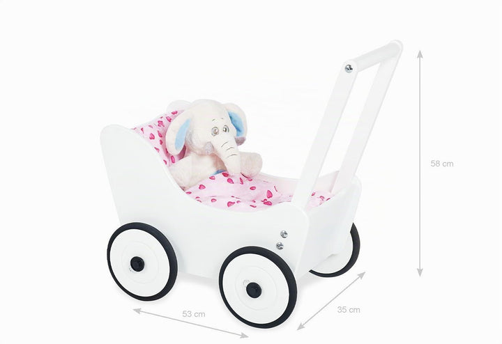 Pinolino Puppenwagen Maria, aus Holz, mit Bremssystem, Lauflernhilfe mit gummierten Holzrädern, für