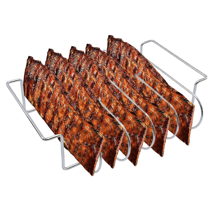 Edelstahl Rippchenhalter, Vielseitiger Halter für 5 Spare Ribs, Geschirrspülerfest für Gas- und Holz