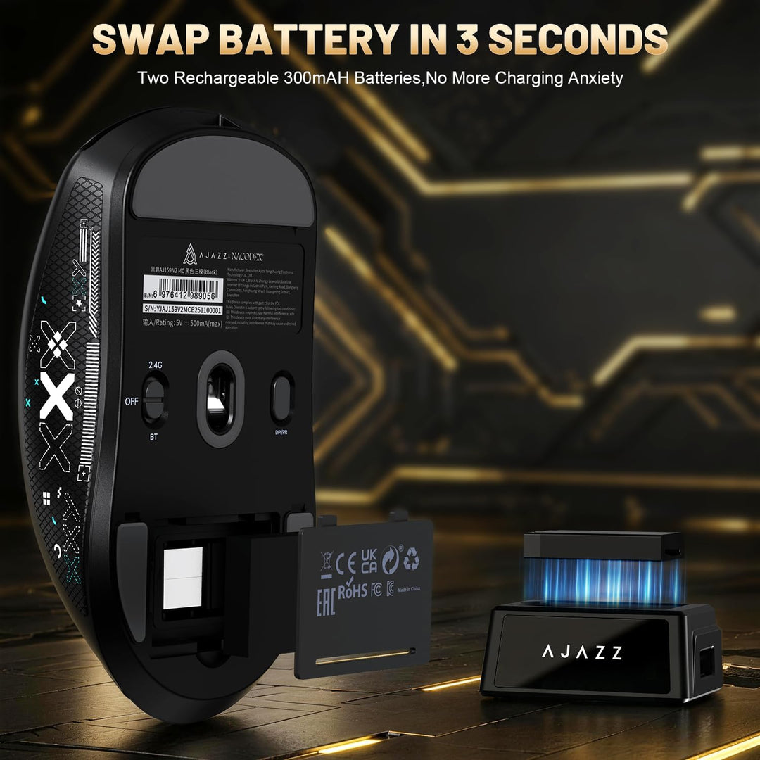 A.JAZZ AJ159 V2 ultraleichte drahtlose Spielmaus mit austauschbaren Akkus, Zwei 300mAh Einheiten mit