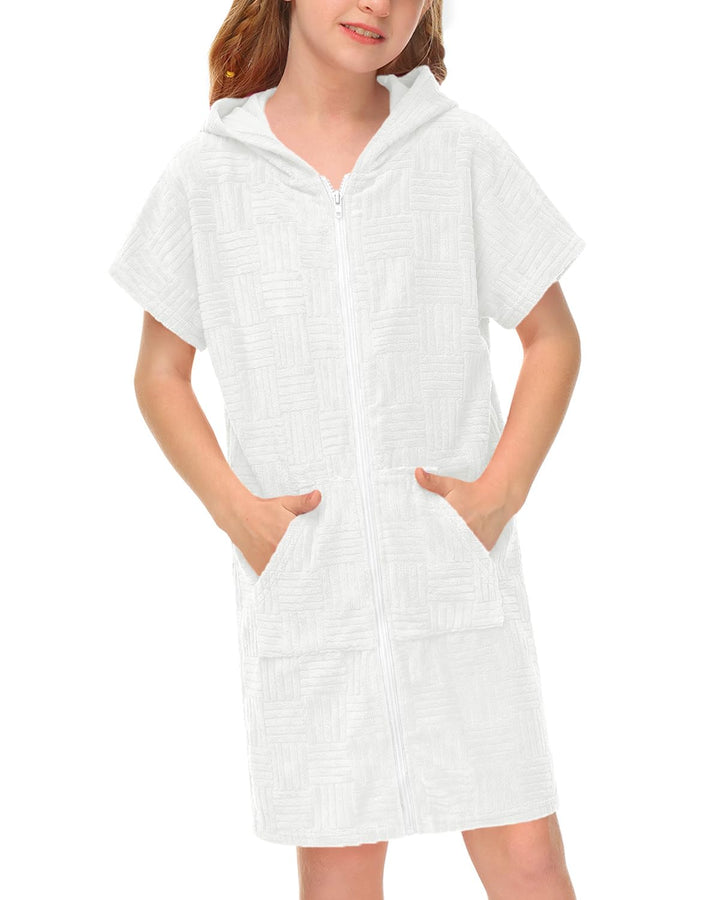 BesserBay Mädchen Junge Badeponcho Frottee Bademantel Kapuze Poncho mit Taschen Zip Cover Up Kinder