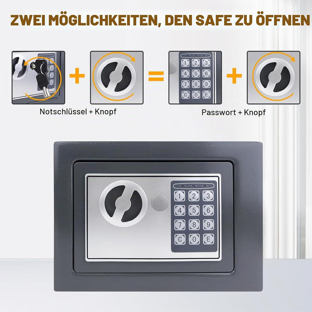 Tresor Feuerfest Wasserdicht Möbeltresor mit Zahlenschloss und 2 Schlüssel Eisenstahl Safe Wandtreso
