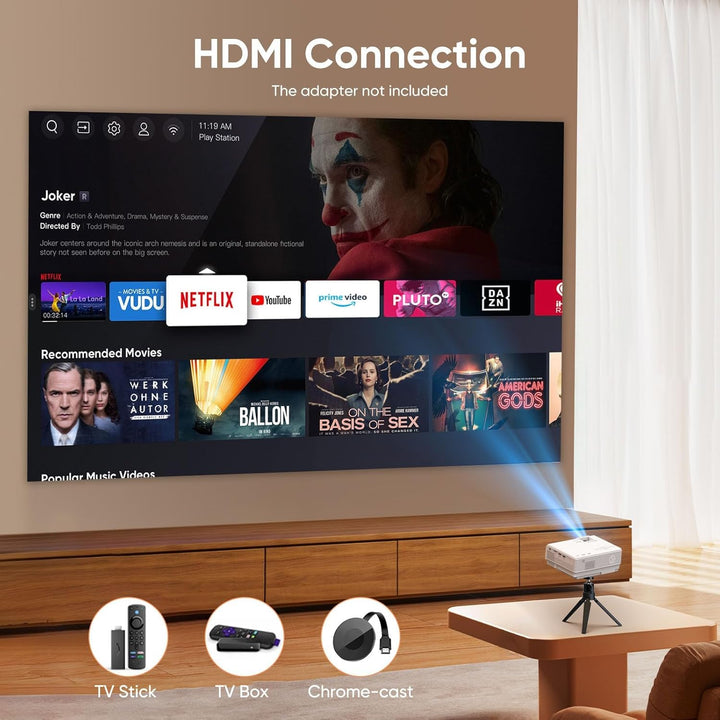 Mini Beamer mit Bluetooth, AKATUO Mini Projektor Full HD 1080P, 200” Display Tragbar LCD Heimkino/Ou