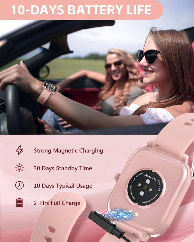 ANCwear Smartwatch für Herren und Damen, 4,6 cm (1,8 Zoll) voller Touchscreen, Pink, Pink