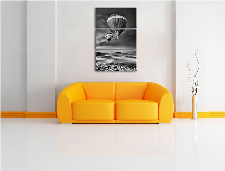 Pixxprint Monocrome, Heiss Luftballons über traumhafte Alpenlandschaft 3-Teiler Leinwandbild 120x80
