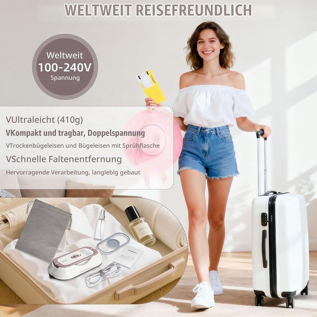 Mini Tragbares Reisebügeleisen mit Universalspannung 100-240V, Klein Bügeleisen Handgerät Kein Dampf