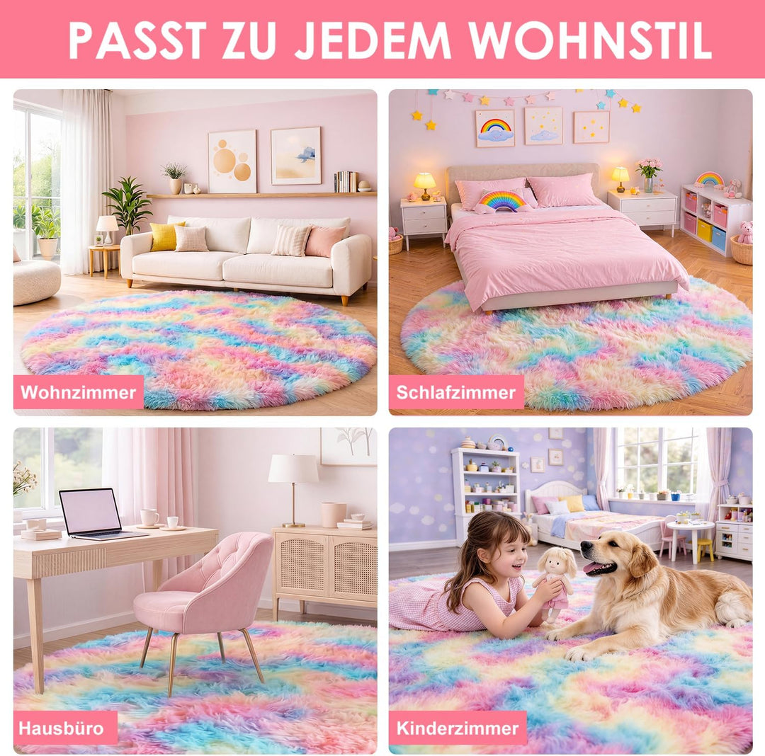 ROHATIM Schlafzimmer Plüsch Teppich Rund,Flauschiger Teppich für Wohnzimmer,modernes Wohnzimmer,Mädc