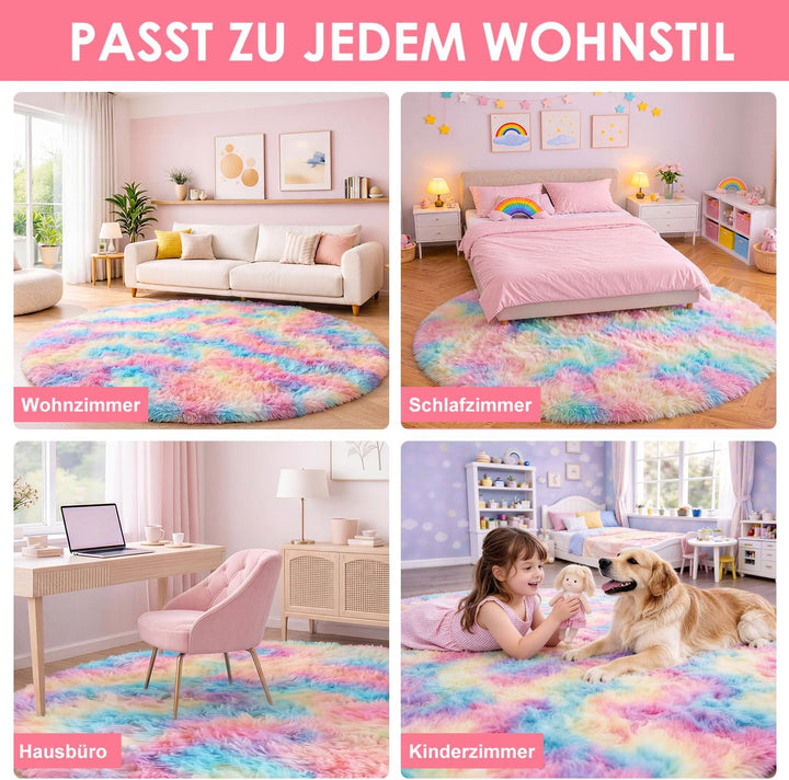 ROHATIM Schlafzimmer Plüsch Teppich Rund,Flauschiger Teppich für Wohnzimmer,modernes Wohnzimmer,Mädc