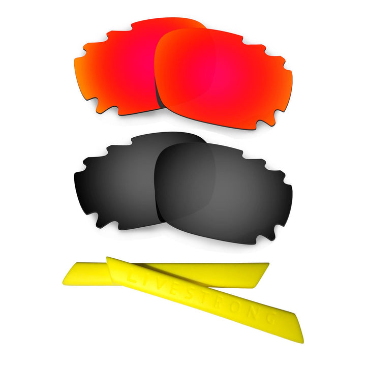 HKUCO Red/Black Polarized Replacement Lenses plus Yellow Earsocks Rubber Kit For Oakley Racing Jacke