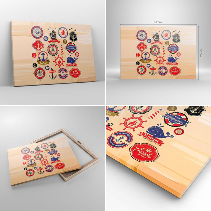 Bilder auf Leinwand Anker Fahne Abzeichen Boot Leinwandbild 70x50cm Wandbilder Dekoration Wohnzimmer