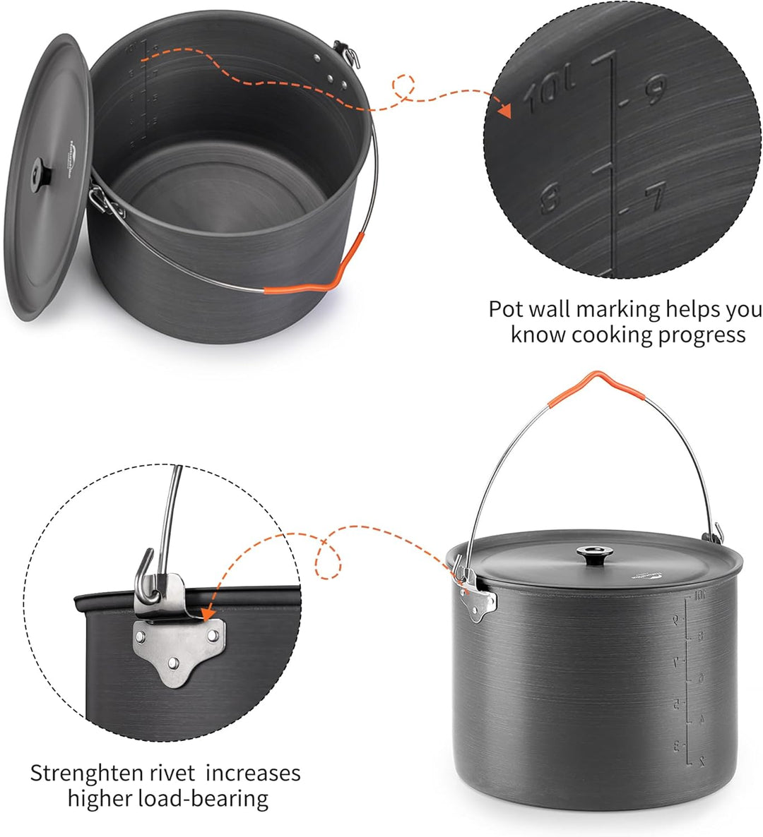 Naturehike Camping Suppentopf Kochgeschirr mit Deckel Gross Outdoor Tragbares Hängetopf Kochset für