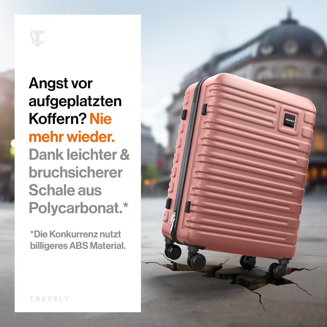 Travely Polycarbonat Koffer Gross 67cm L - 60L Innenvolumen - sehr robuster Hartschalenkoffer mit sa