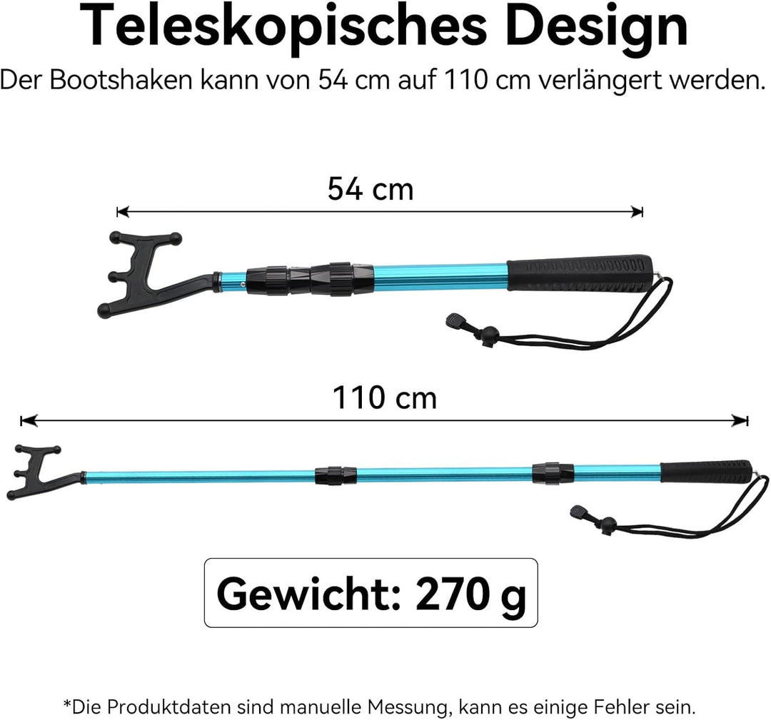 KOMCLUB Teleskop Bootshaken Aluminium Leichtgewicht Push Pole Mehrzweck Ausziehbare Stange rutschfes