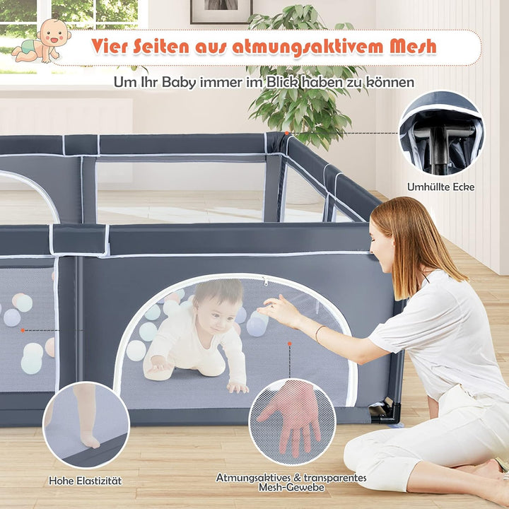 GOPLUS Baby Laufstall mit 50 Spielbällen, Krabbelgitter für Kleinkinder & Säulinge, Laufgitterzelt m