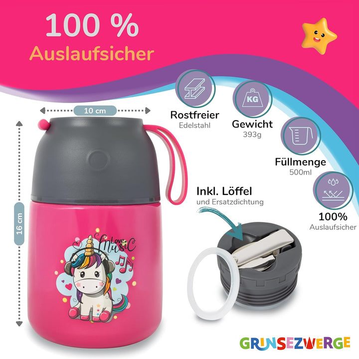 Kinder Thermobecher 500ml für Speisen und Getränke | Edelstahl Thermobehälter für Essen | Warmhalteb