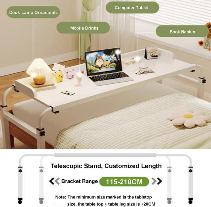 GXQFC Überbett-Schreibtisch mit Rollen, Höhen- und Breitenverstellbarer Laptop-Tisch Breite 115-210