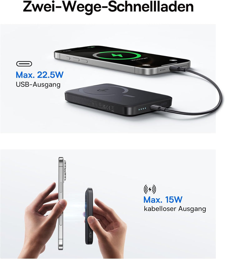 Baseus EnerFill Qi2 Zertifiziert MagSafe Power Bank 10000mAh, PD 22.5W USB-C Ausgabe, 15W Wireless M