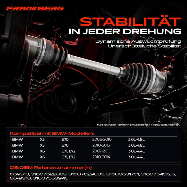 Frankberg Antriebswelle Vorne Links Kompatibel mit X5 E70 X6 E71 E72 SUV 3.0L 4.4L 4.8L 2006-2014 31