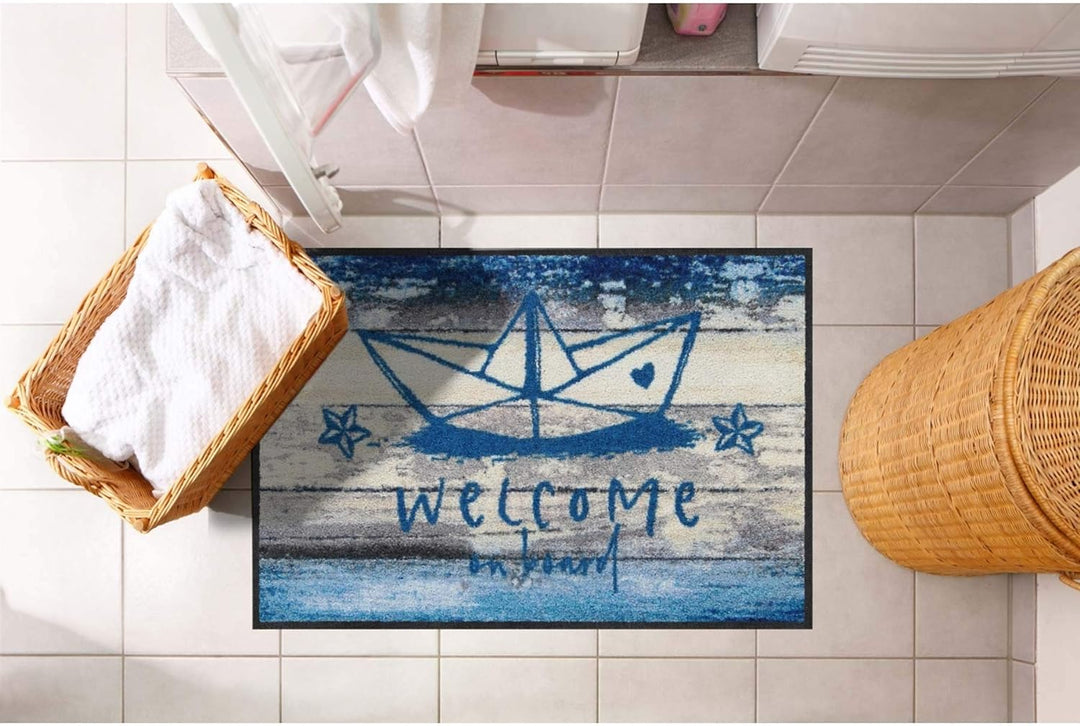 Salonloewe Papierschiffchen Fussmatte waschbar 050 x 075 cm Fussabtreter Schmutzfangmatte maritim no