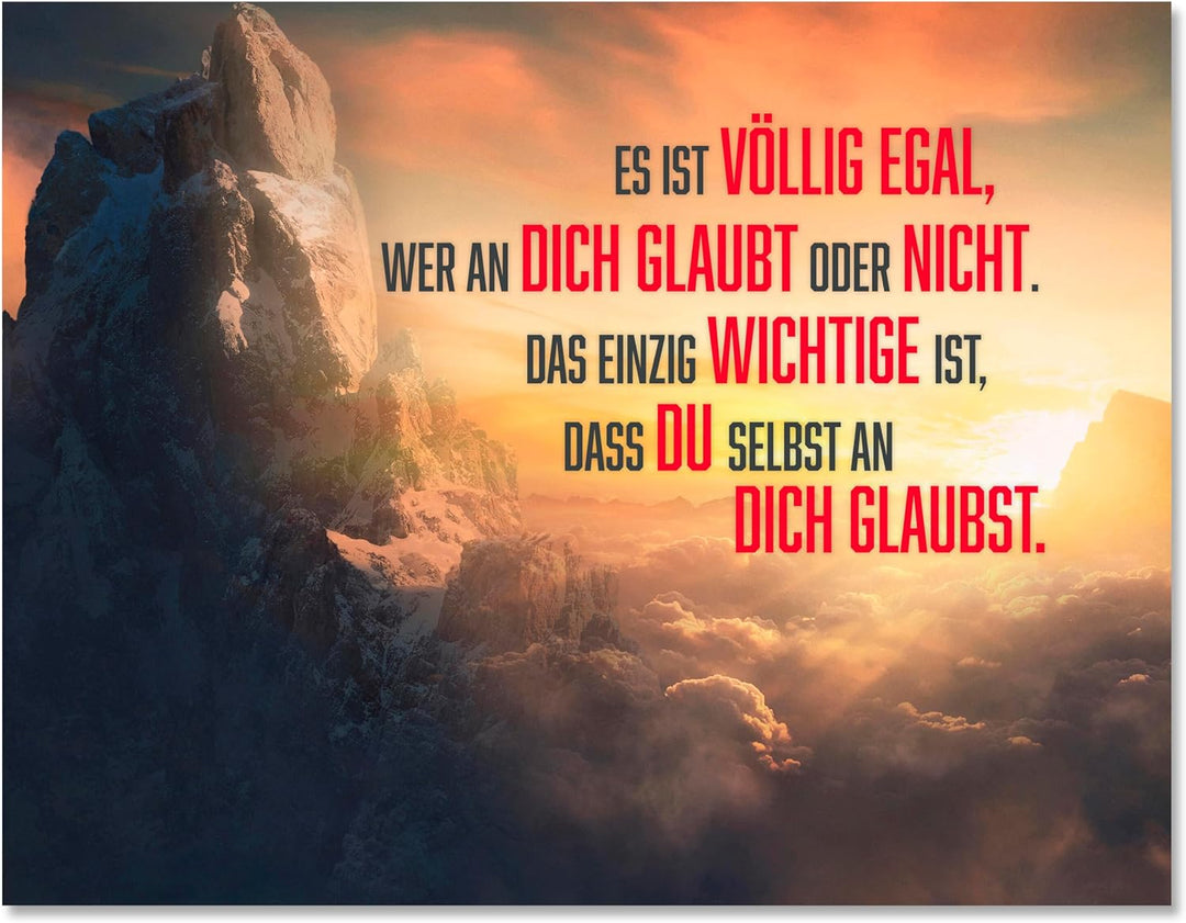 wandmotiv24 Motivations Motiv als Leinwandbild, 100x75cm, Querformat, Glaub an Dich selbst, Berge, S