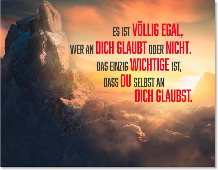 wandmotiv24 Motivations Motiv als Leinwandbild, 60x45cm, Querformat, Glaub an Dich selbst, Berge, So