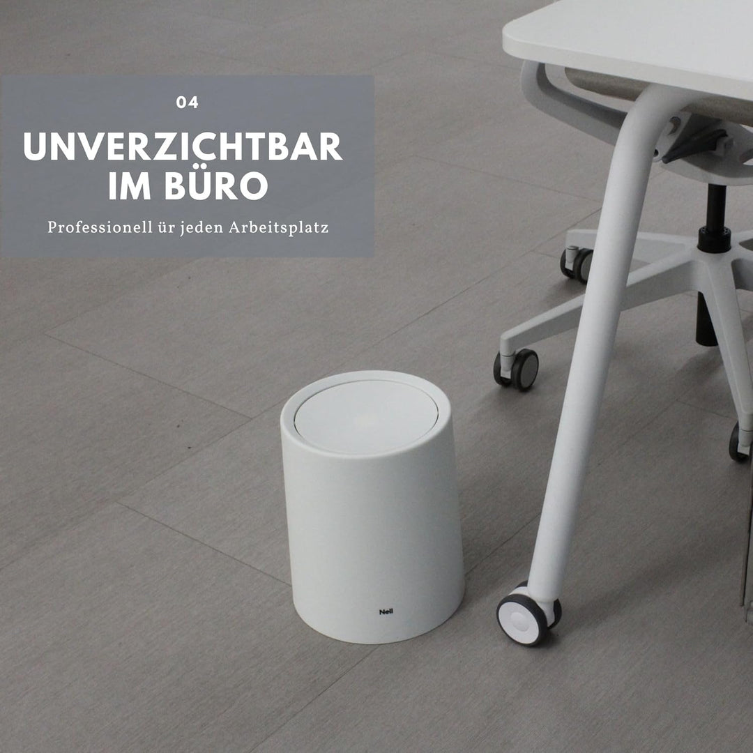 Nell 8L Mülleimer Bad Weiss Matt mit Schwingdeckel – Perfekt als eleganter Kosmetikeimer, Ideal auch