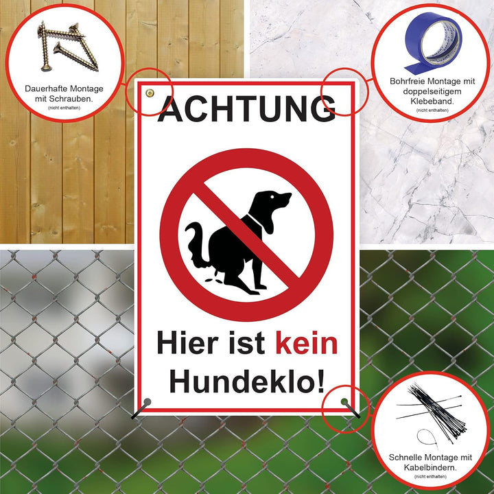 5 Stück XXL Achtung hier ist kein Hundeklo ! Schild 30 x 40 cm aus stabiler PVC Hartschaumplatte 5 m