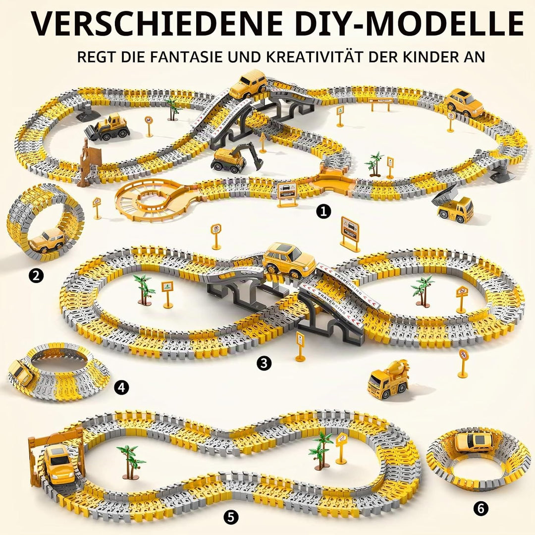 TEMI 236 PCS Autorennbahn Spielzeug für 3 4 5 6 Jahre alte Jungen, Flexible Rennstrecken Playset mit