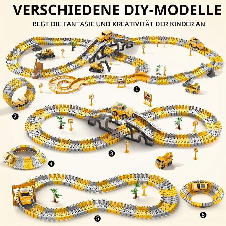 TEMI 236 PCS Autorennbahn Spielzeug für 3 4 5 6 Jahre alte Jungen, Flexible Rennstrecken Playset mit