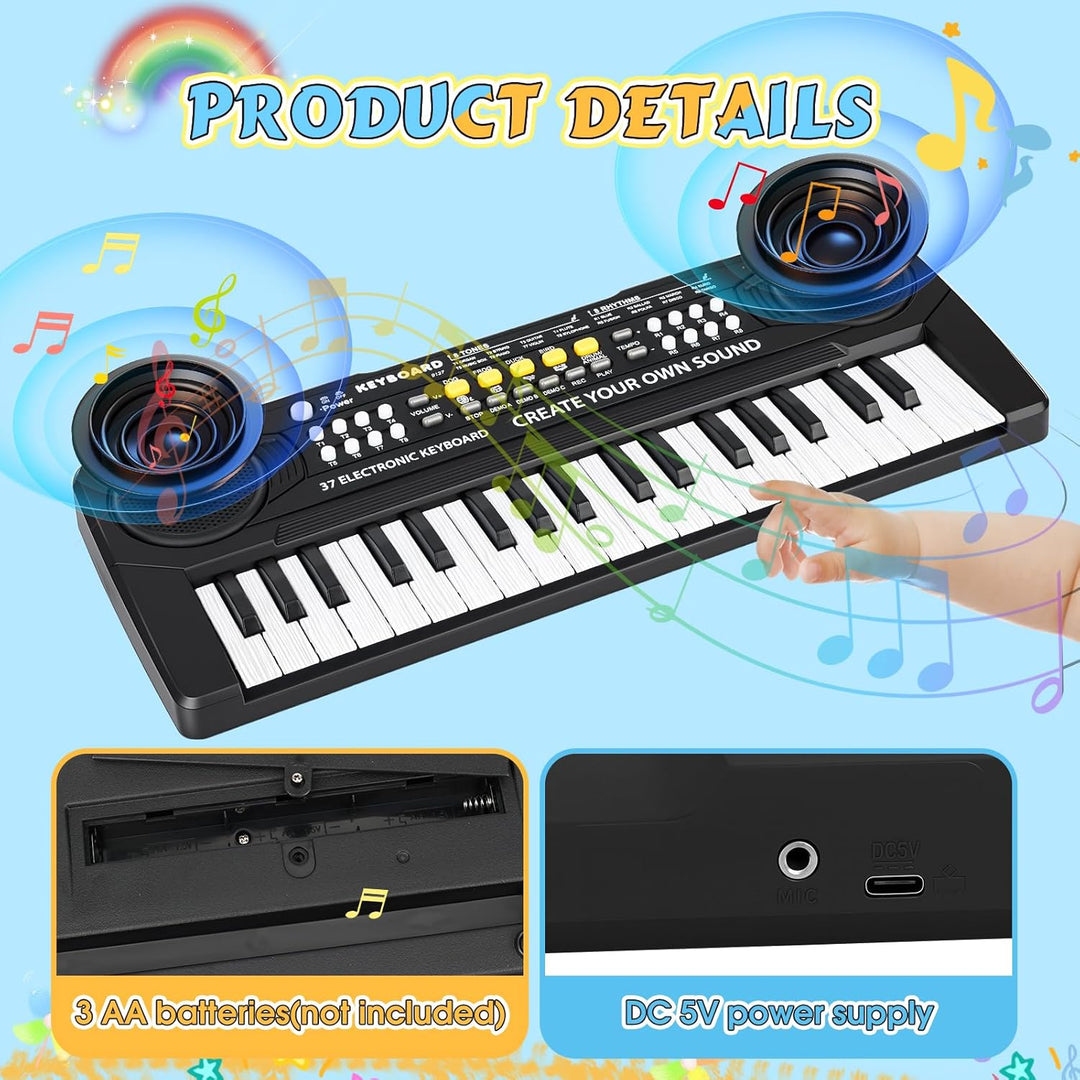 m zimoon Keyboard Kinder mit Mikrofon, Tragbare Multifunktions Kinder Keyboard 37 Tasten ab 3 Jahre,