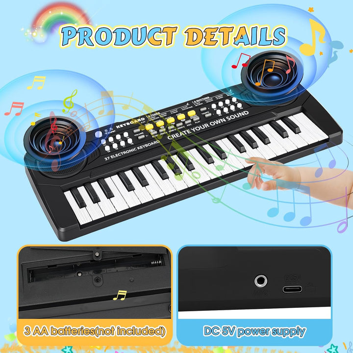 m zimoon Keyboard Kinder mit Mikrofon, Tragbare Multifunktions Kinder Keyboard 37 Tasten ab 3 Jahre,