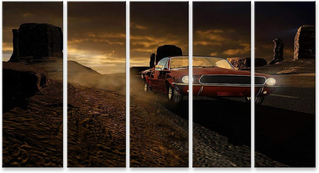 islandburner Bild auf Leinwand 1967 Metallroter Ford Mustang Monument Valley Bilder Wandbilder Poste