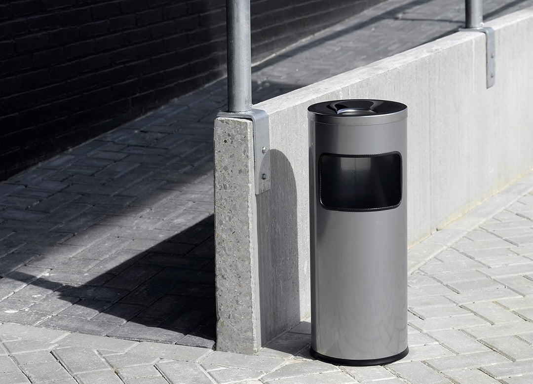 Durable Papierkorb Safe mit Ascher und Flammenlöschkopf, rund, silber, 333223, Silber