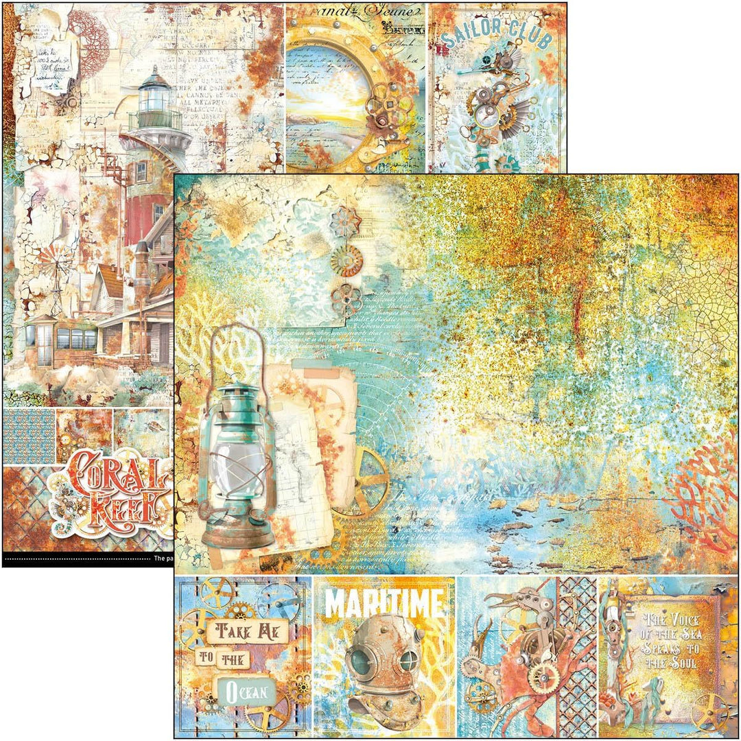 Ciao Bella Scrapbook-Papier Coral Reef, 30,5 x 30,5 cm, 12 Blatt, 190 g/m2, Bastelpapier für Hobbys