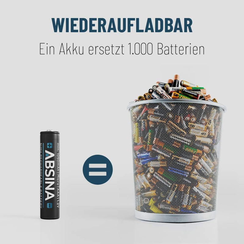 ABSINA AAA Akku 1150 NiMH 32er Pack - Akku AAA Micro mit 1,2V & min. 1050 mAh - AAA Akkus wiederaufl