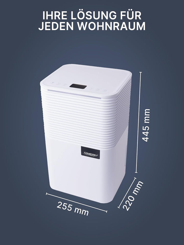 Comedes® Luftentfeuchter 12l / 24h - geräuscharmer Entfeuchter mit Rollen - leise & stromsparende Lu